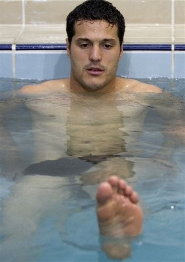 Julio Cesar in the pool while on Brazil National Team duty