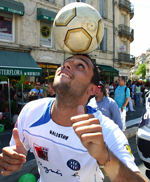 A Paris Gay Foot player at a Pride event.