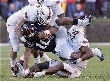 Sewell Sacked (and teabagging VT), courtesy AP